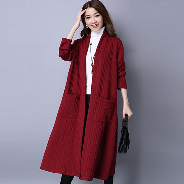 

johnature women vintage trench coat autumn winter 2019 new warm acrylic cardigan thick solid slim sweet pockets soft trench coat, Tan;black