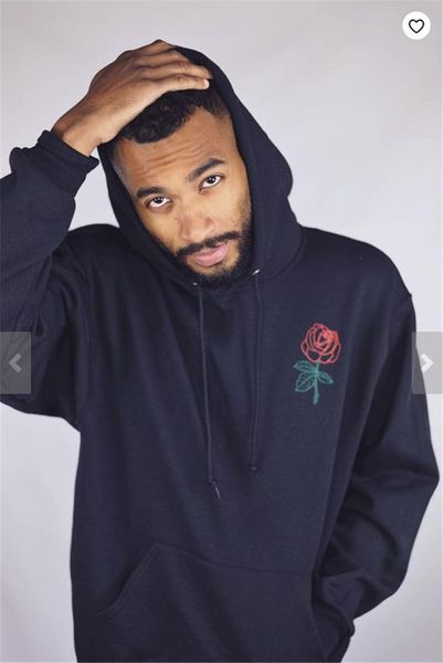 

street style mens designer hoodies fashion rose embroidery solid color hooded sweatshirt pullover casual couple clothing, Black