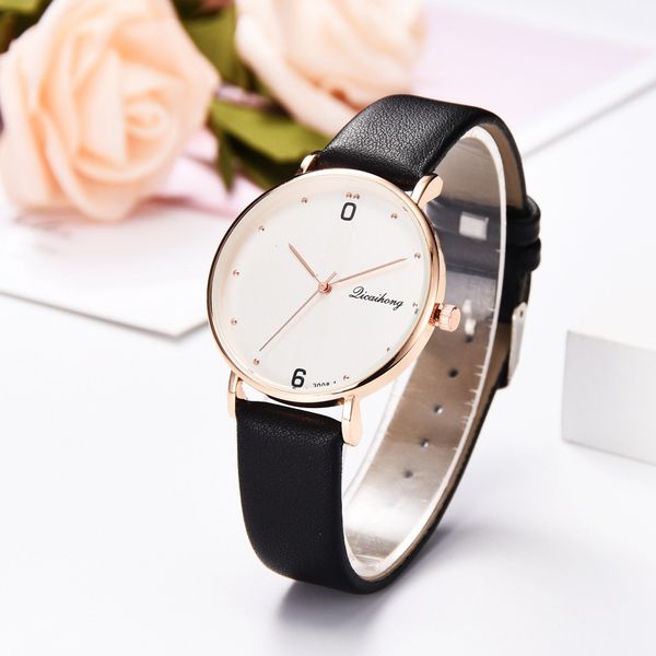 

2019 new fashion women rose gold leather watches ladies watch casual dress quartz wristwatch reloj mujer zegarek damski a5, Slivery;brown