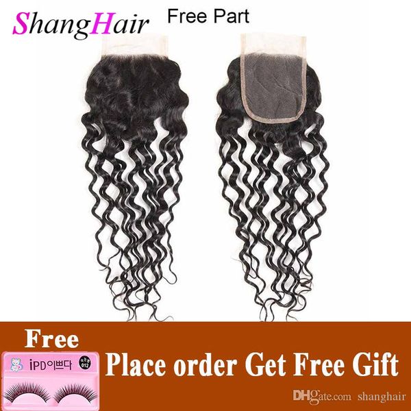 

бразильского lace closure волна воды отбеленных узлы затворы free / средней часть малазийского human закрытие волос бразильские человеческие, Black
