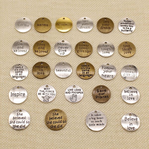 

60 pieces wholesale jewelry lots text tag round tag hj143, Bronze;silver