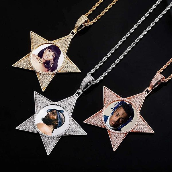 

iced out custom picture pendant necklaces men women hip hop luxury designer diamond star pendants couple family customize p jewelry gift, Silver