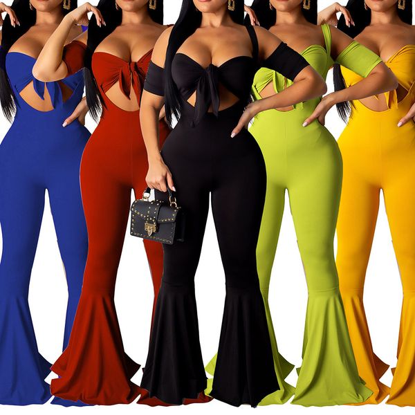 

jumpsuit pockets elegant openwork jumpsuit women off shoulder short sleeve wide-leg strapless suspenders #zc, Black;white