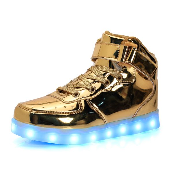 

led light up shoes gold high girls and boys luces dorado fashion usb charge red kids casual luminous sneakers for children eur25-40, Black