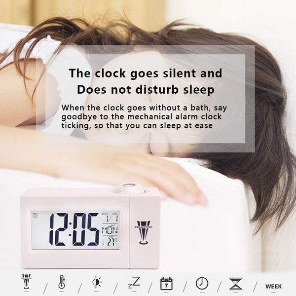 

junejour digital lcd alarm clock time projection ceiling display snooze desk table clock temperature usb home decor