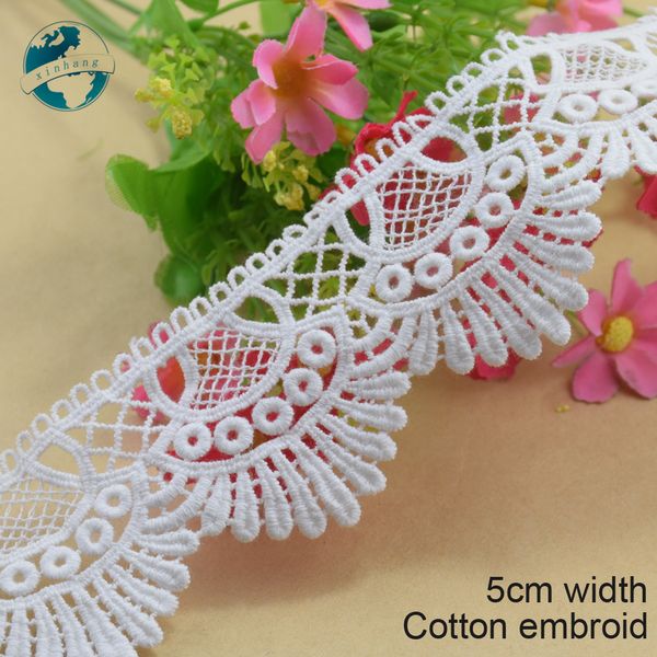 

10yards 5cm white lace cotton embroid lace sewing ribbon guipure trims or fabric warp knitting diy garment accessories#3657, Pink;blue