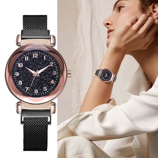 

sell diamond starry sky female watch digital luminous magnet women wristwatches elegant fashion relogio masculino, Slivery;brown