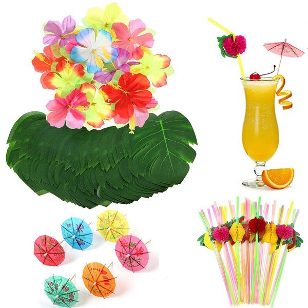 Simulation Leaf Cocktail Straws Cup Decorating Props For