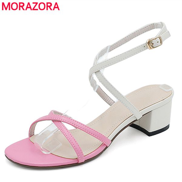 

morazora 2020 new women sandals square heels mixed color summer shoes female party casual elegant summer shoes, Black