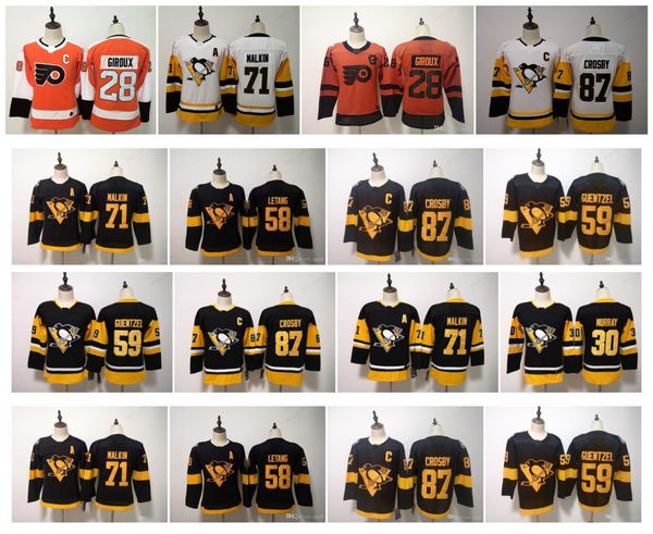 

kids pittsburgh penguins jerseys sidney crosby jake guentzel 71 evgeni malkin kris letang claude giroux philadelphia flyers youth hockey, Black;red