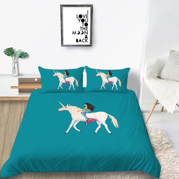 Unicorn Bedding Set Mermaid Fantasy Cartoon Artistic Duvet Cover