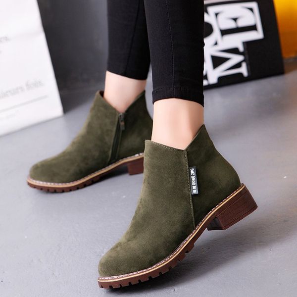 

shoes fashion boots woman round toe low heels booties ankle booties women zipper boots-women punk elegant rubber short rock, Black