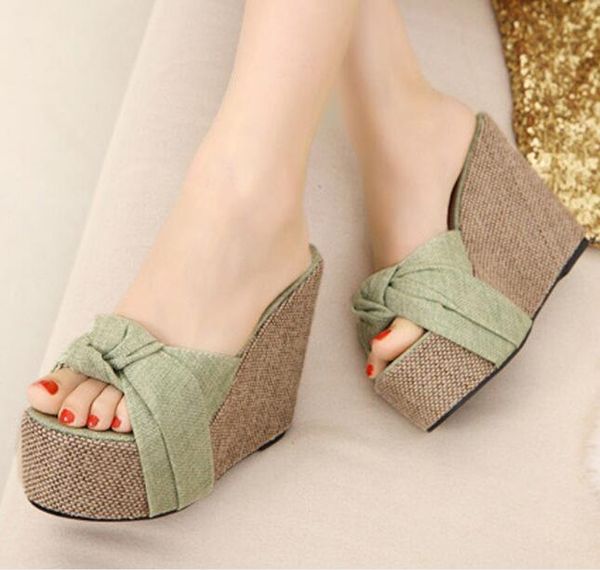 

classic platform wedge sandals shoes women bow summer sandals slipper indoor outdoor flip-flops beach shoes large size, Black