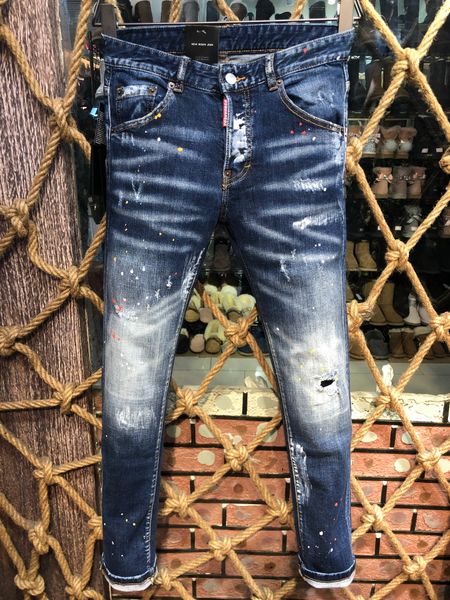 

jeans mens distressed ripped biker jeans slim fit motorcycle biker denim fashion designer pants hip hop mens jeans004, Blue