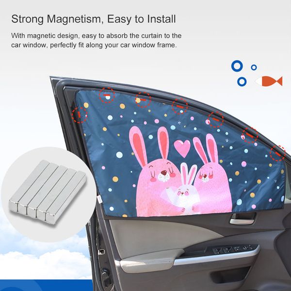 

universal car sun shade cartoon pattern retractable magnetic auto front side window visor shield uv protection sunshades curtain