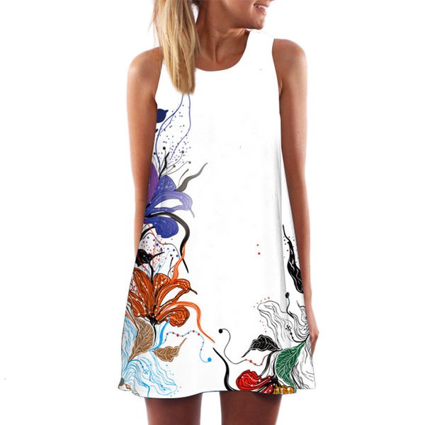 

dress women summer womens plus size clothing vintage boho sleeveless beach various patterns printed short mini dress designer clothes, Black;gray