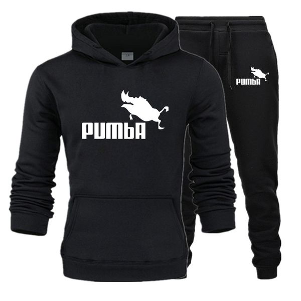 

new 2019 brand tracksuit fashion hoodies men sportswear two piece sets fleece thick hoody+pants sporting suit male, Black