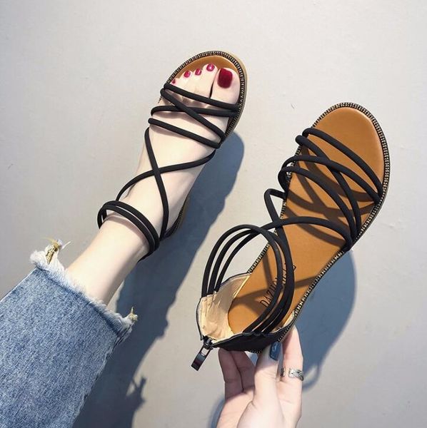 

wholesale-women's fashion summer slipper designer breathable beach half loafters sandals casual cross-tied women sandals, Black