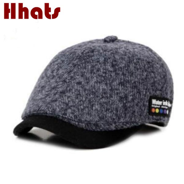 

which in shower women men solid color wool winter beret hat thick warm knitted flat cap male female peaked cap newsboy hat bone, Blue;gray