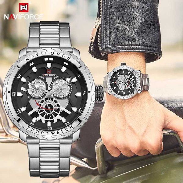 

naviforce mens watch quartz sport waterproof wristwatch creative clock full steel watches relogio masculino 2020, Slivery;brown