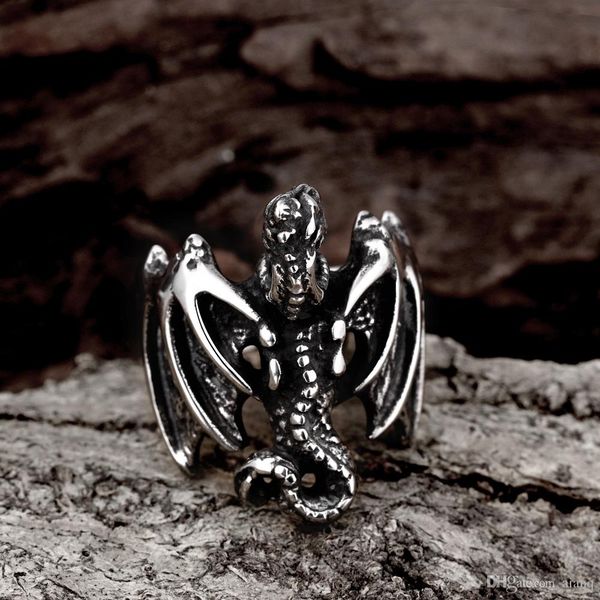 

heat movie character rights games dragon rings 316l stainless steel mens biker rings punk rock mens rings ing, Silver