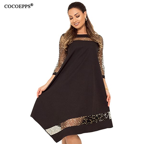 

COCOEPPS 2019 New Sequins Dress Large Size Women Shiny Dress Black Sequined Summer Sundress Big Size Dresses Mesh Women Clothing