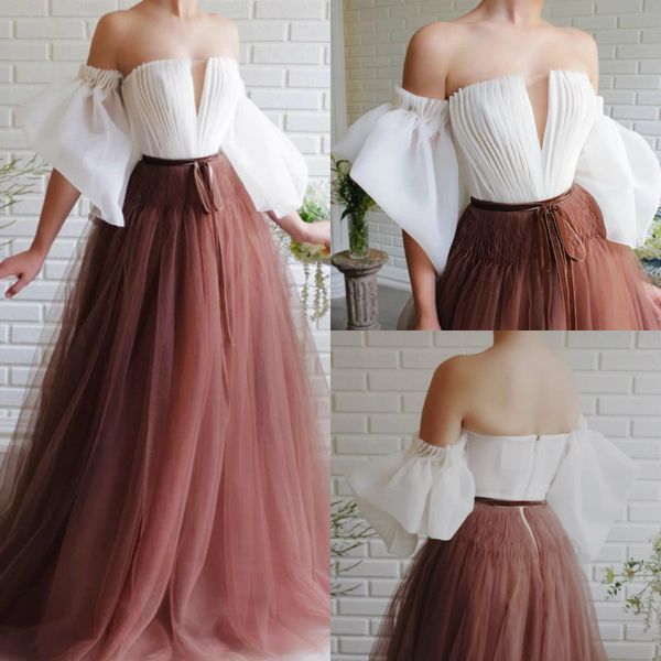 

2020 prom dresses tulle a line floor length belt half long sleeve evening dress custom made strapless formal robes de soirÃ©e, Black