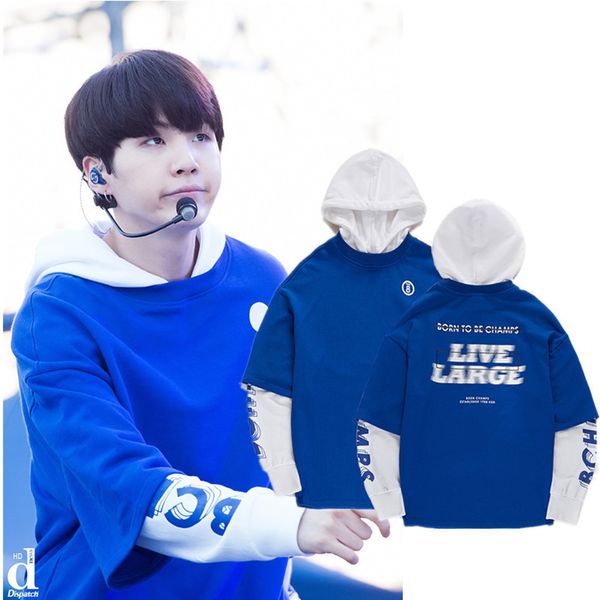 

kpop bts bangtan boys suga same blue thin cap hoody spring autumn women men long sleeve stitching couples suit outerwears, Black