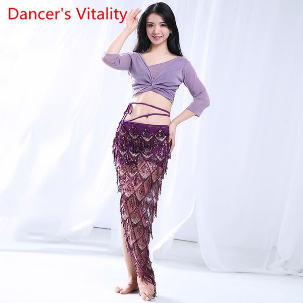 

belly dance costume female training practice 2019 new performance costume fishtail skirt oriental dance top, Black;red