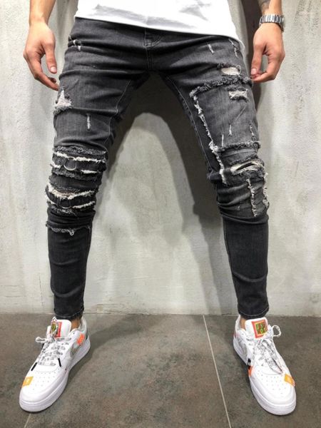 

pants spring summer light blue skinny pockets designer jean zipper fly pencil pants mens hole jeans