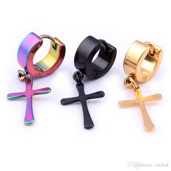 

серьги из нержавеющей стали 316l крест huggie серьги мотаться мода обруч серьги для мужчин и женщин ювелирные изделия vichok, Golden;silver