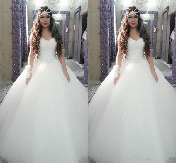 

2019 элегантный принцессы бальное платье свадебные платья милая рукавов длиной до пола свадебные платья мода ближний восток свадебные платья, White