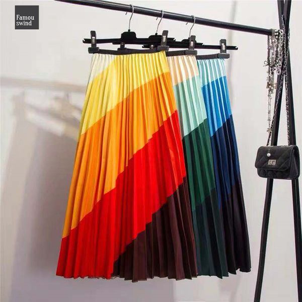 

юбки женщины coming весна радуга обесцвечивание шелк поверхность new high street style линия полосатой юбки drop доставка, Black