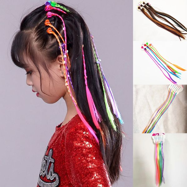 

1 pc girls multicolor elastic hair band clip in hair wig ponytail synthetic kids rubber band braid rope headdress, Slivery;white
