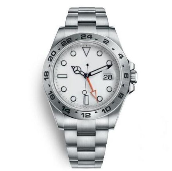 

sellwatch explorer ii 40 mm white dial stainless steel automatic watch independently date 24 hours set individually multifunction man wr, Slivery;brown