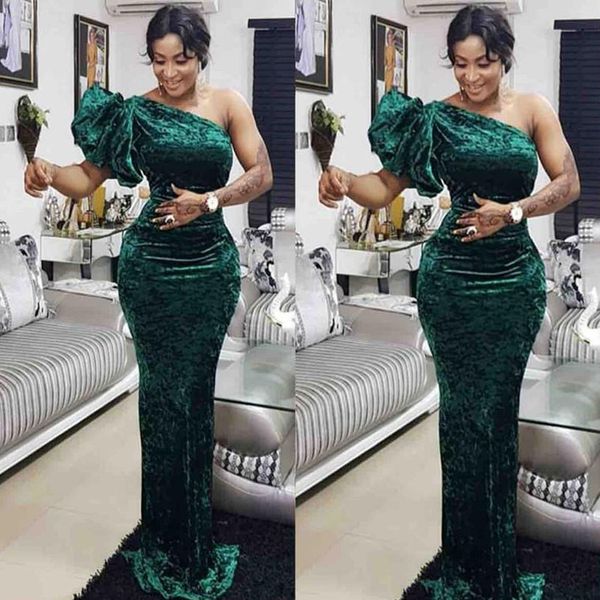 

elegant green one shoulder mermaidmother of the bride dresses velet floor length custom made south african prom dresss vestido de festo, Black;red