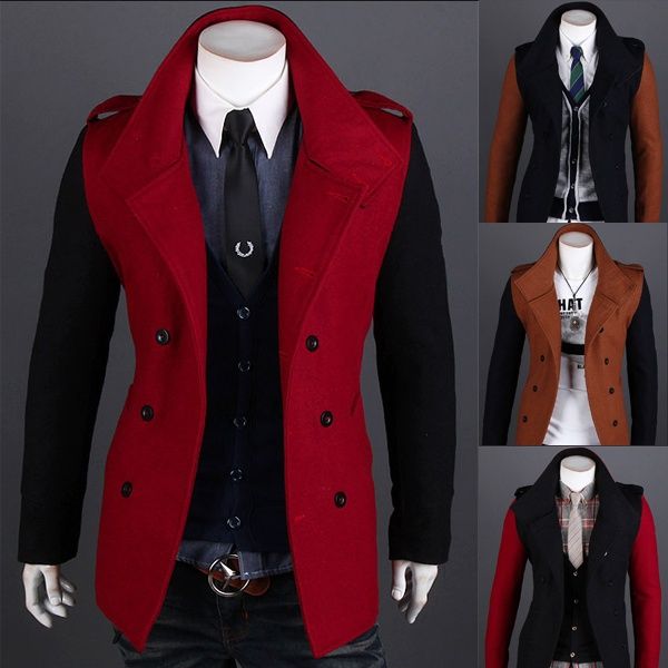 

winter new fashion nepalese mixed colors men's double-breasted leisure coat, Black