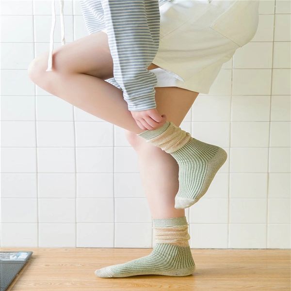 

korea silver wire fashion women blue socks patchwork flash pile of socks retro breathable cotton casual beautiful colorful, Black;white