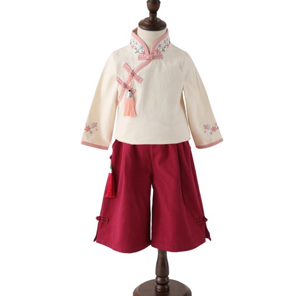 

hanfu dance costume new cheongsam girls baby chinese style national costumes han tang hanfu folk dance tang set child sl1052, Black;red