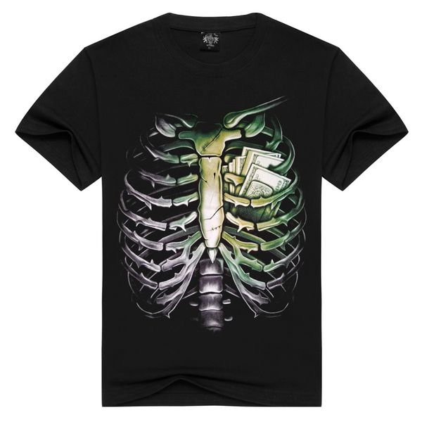 

new rock creative 3d printed short sleeve t-shirt street clothing fashion men's 3d skull 3d skeleton t-shirt, White;black