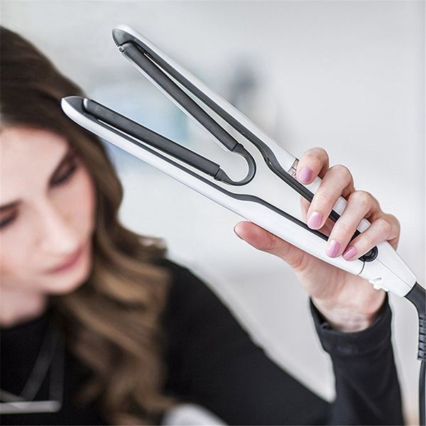 

3d hair straightener professional ceramic heating plate 450f flat iron straight hair curler air bangs curling iron hair styler, Black