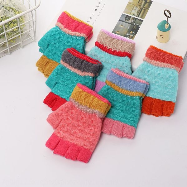 

autumn and winter children's knitted half finger warm cute circle pattern warm and gloves baby windproof gloves, White