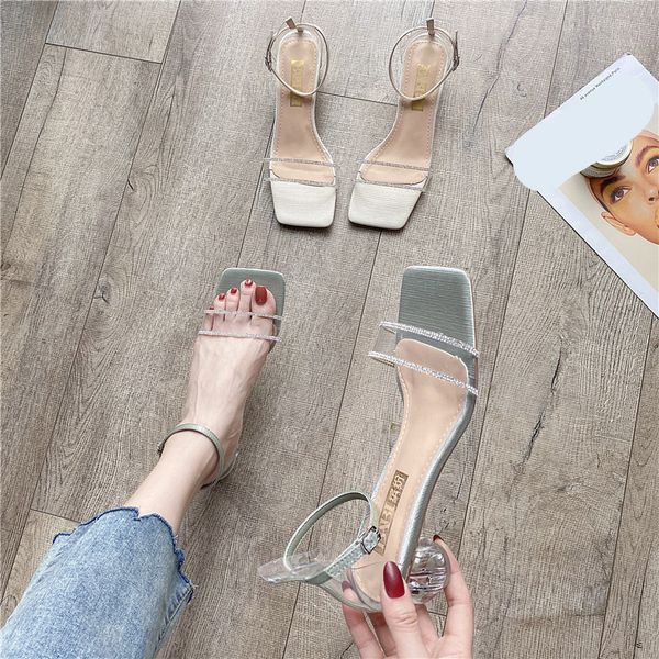 

high heel sandal for women 2020 summer all-match clear heels chunky sandals sale of women's shoes suit female beige buckle, Black