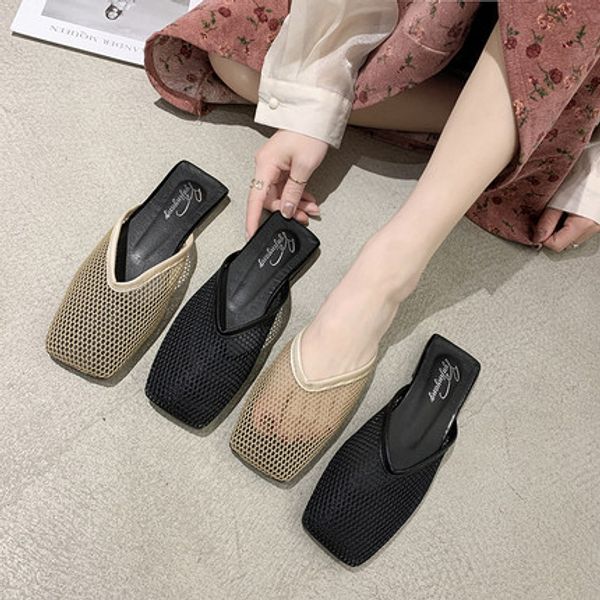 

2020 lady shoes mesh mules as0046, Black