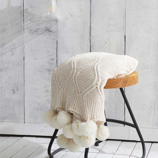 

chenille knitted air conditioning room thread blanket with balls bedspread thin quilt throw blanket rectangle pink gray white