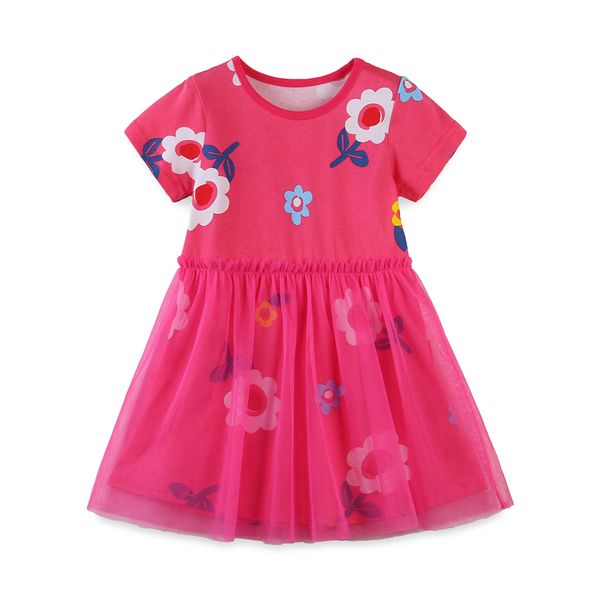 

2020 new fashion casual dress for girls summer cute red pattern girls dress cotton lace party children unicorn princess dresses, Red;yellow