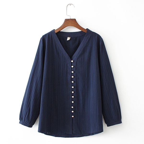 

plus six women long mouwen blouse full cato v -neck officer's blouse finger buttons, White