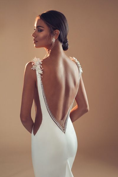 Elihav Sasson Свадебные платья-русалка с длинными запахами и глубоким V-образным вырезом, бисером и открытой спиной, пляжные свадебные платья robe de mariee221L