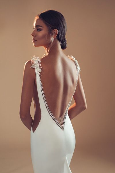 Elihav Sasson Abiti da sposa a sirena con involucri lunghi Scollo a V profondo che borda Abiti da sposa da spiaggia senza schienale robe de mariee221L