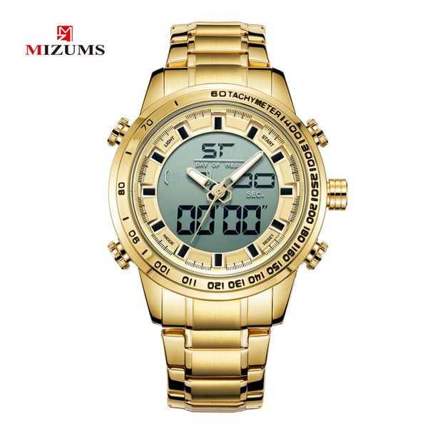 

waterproof mizums brand men's sports watch men's wrist gold quartz pointer led clock watch relogio masculino, Slivery;brown